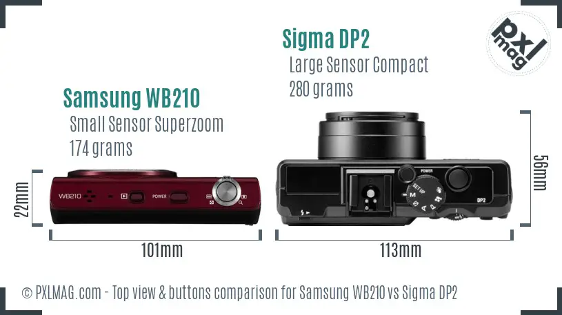 Samsung WB210 vs Sigma DP2 top view buttons comparison