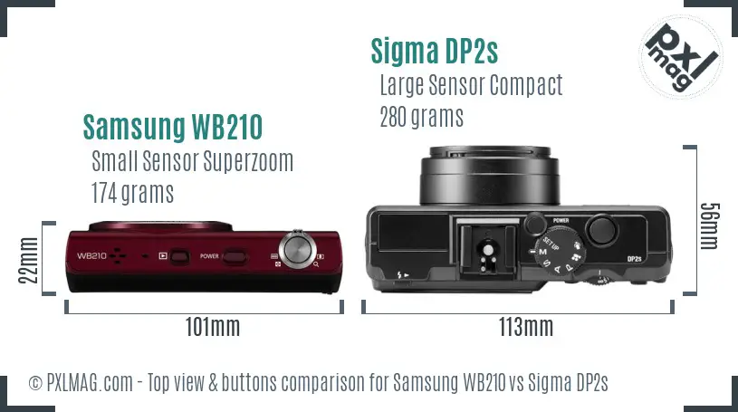 Samsung WB210 vs Sigma DP2s top view buttons comparison