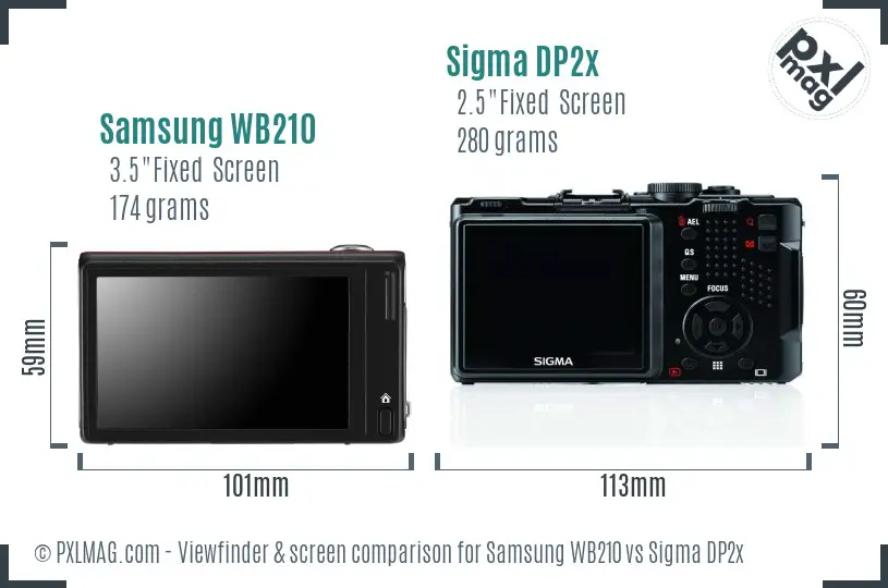 Samsung WB210 vs Sigma DP2x Screen and Viewfinder comparison