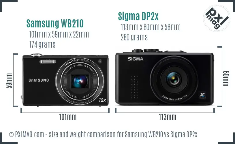 Samsung WB210 vs Sigma DP2x size comparison