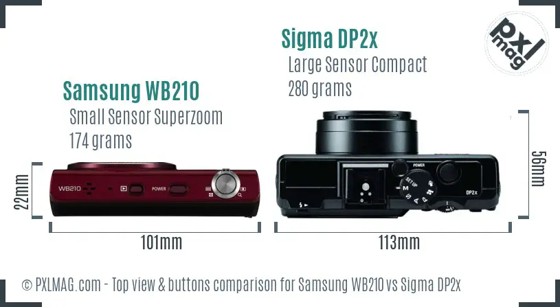 Samsung WB210 vs Sigma DP2x top view buttons comparison