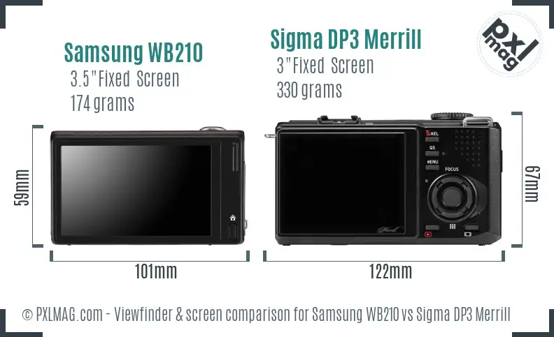 Samsung WB210 vs Sigma DP3 Merrill Screen and Viewfinder comparison