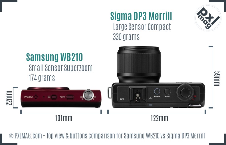 Samsung WB210 vs Sigma DP3 Merrill top view buttons comparison