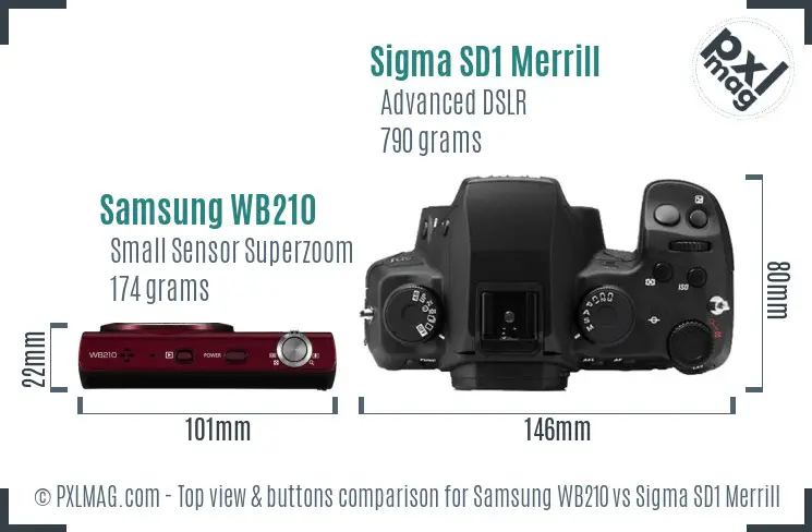 Samsung WB210 vs Sigma SD1 Merrill top view buttons comparison