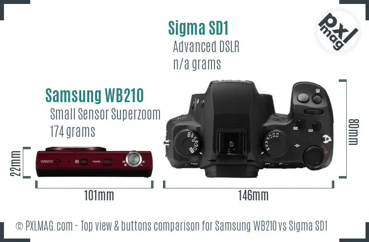 Samsung WB210 vs Sigma SD1 top view buttons comparison