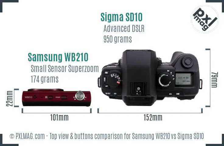 Samsung WB210 vs Sigma SD10 top view buttons comparison