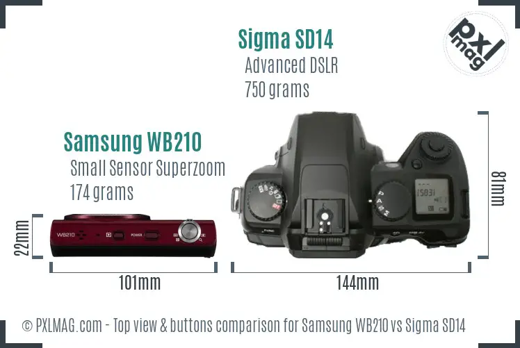 Samsung WB210 vs Sigma SD14 top view buttons comparison