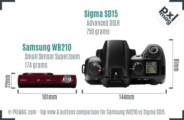 Samsung WB210 vs Sigma SD15 top view buttons comparison