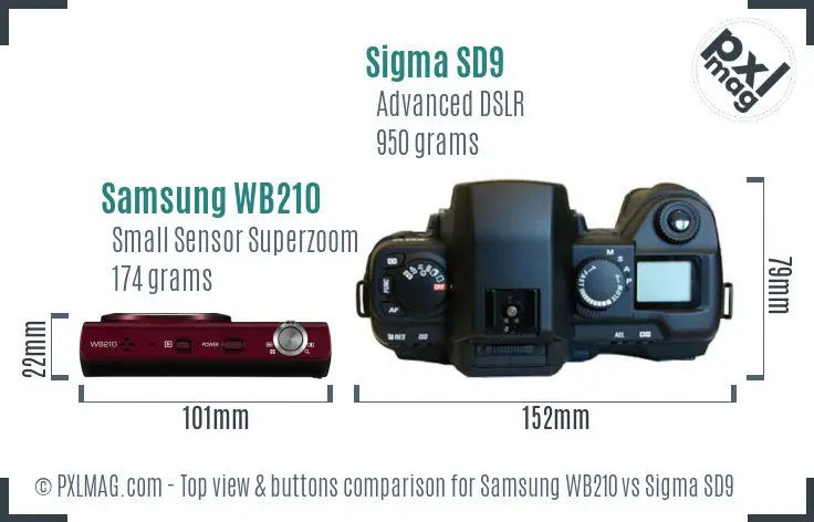 Samsung WB210 vs Sigma SD9 top view buttons comparison