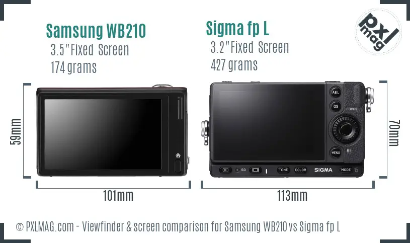 Samsung WB210 vs Sigma fp L Screen and Viewfinder comparison