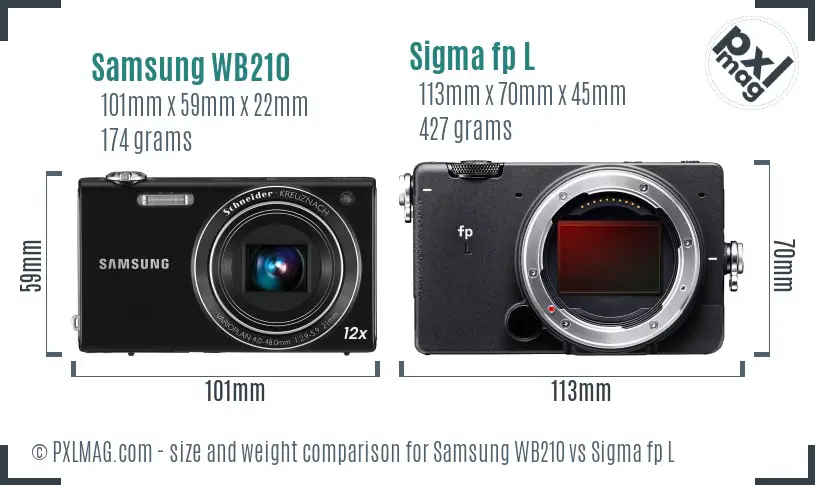 Samsung WB210 vs Sigma fp L size comparison