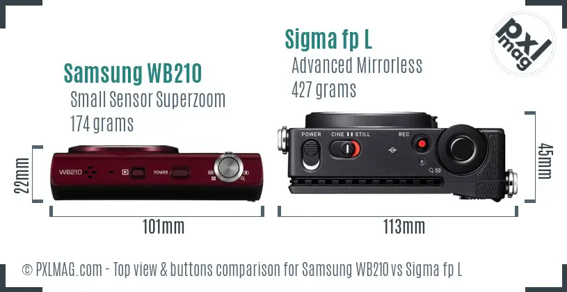 Samsung WB210 vs Sigma fp L top view buttons comparison