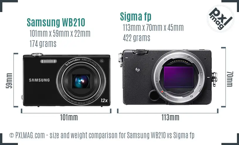 Samsung WB210 vs Sigma fp size comparison