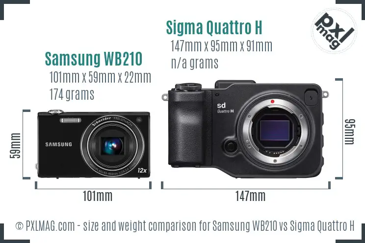 Samsung WB210 vs Sigma Quattro H size comparison