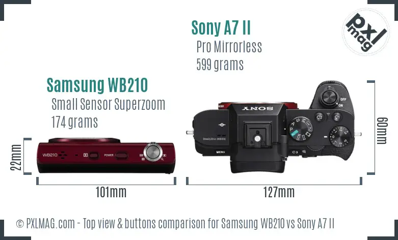 Samsung WB210 vs Sony A7 II top view buttons comparison