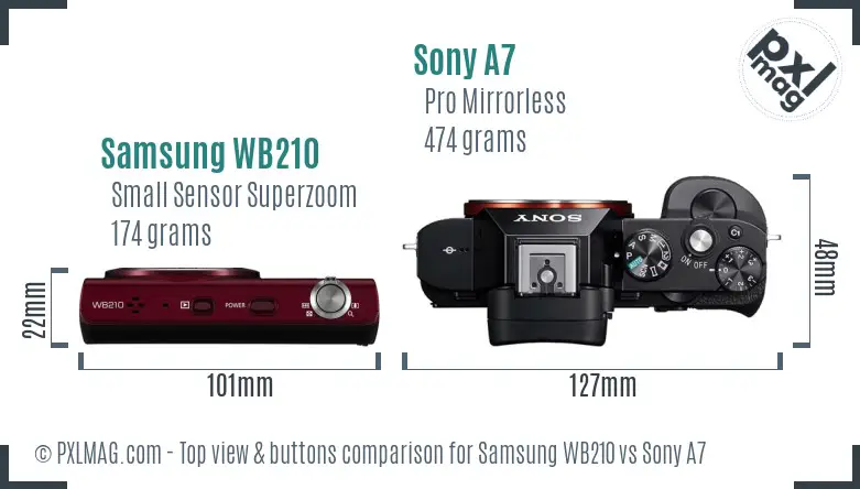 Samsung WB210 vs Sony A7 top view buttons comparison