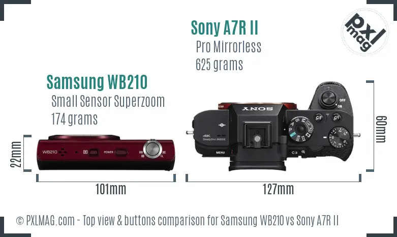 Samsung WB210 vs Sony A7R II top view buttons comparison