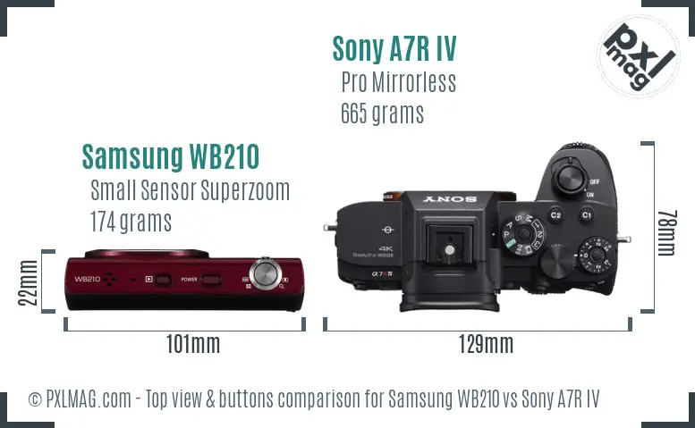 Samsung WB210 vs Sony A7R IV top view buttons comparison