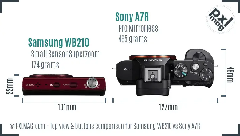 Samsung WB210 vs Sony A7R top view buttons comparison