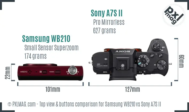 Samsung WB210 vs Sony A7S II top view buttons comparison