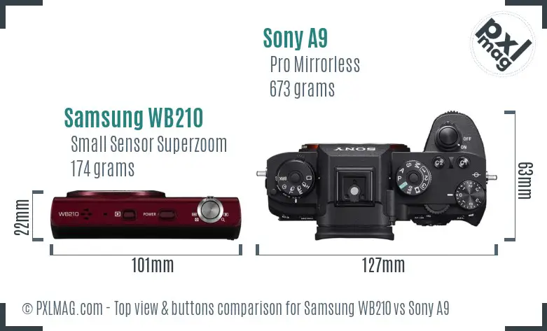 Samsung WB210 vs Sony A9 top view buttons comparison