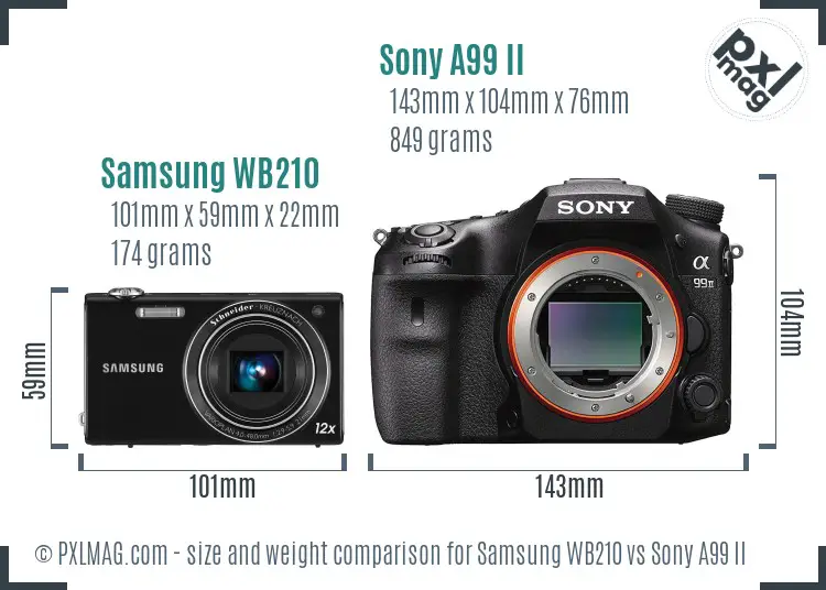 Samsung WB210 vs Sony A99 II size comparison