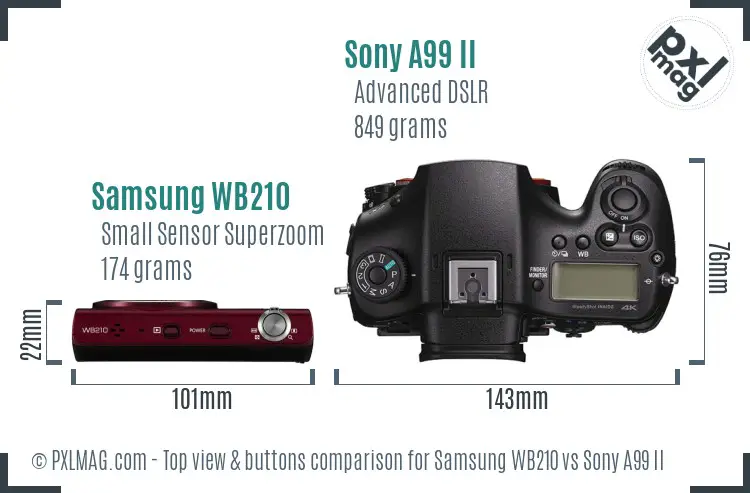 Samsung WB210 vs Sony A99 II top view buttons comparison