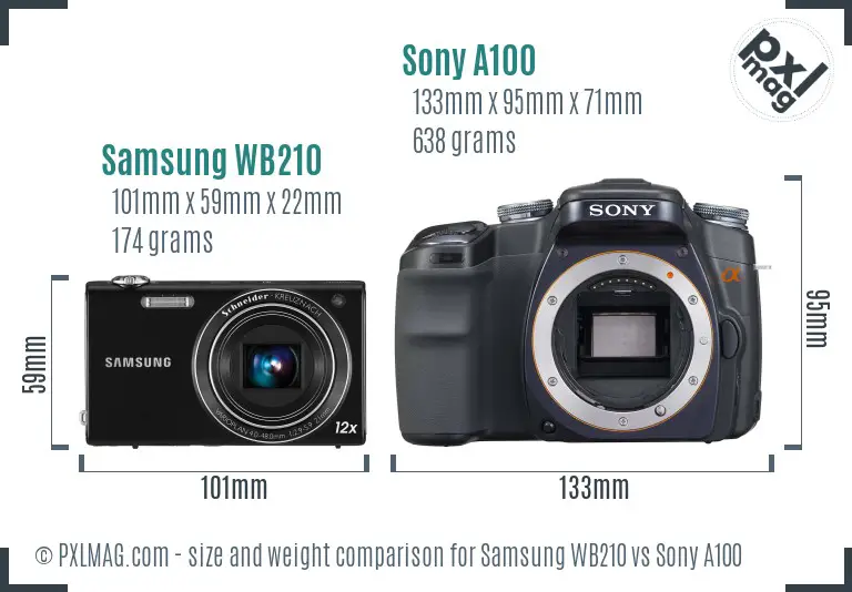 Samsung WB210 vs Sony A100 size comparison