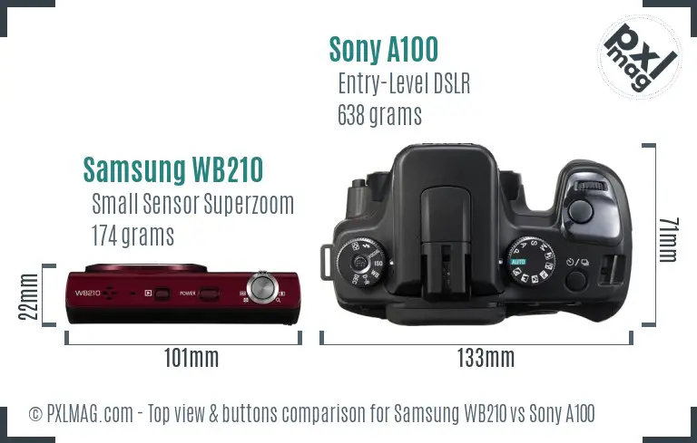 Samsung WB210 vs Sony A100 top view buttons comparison
