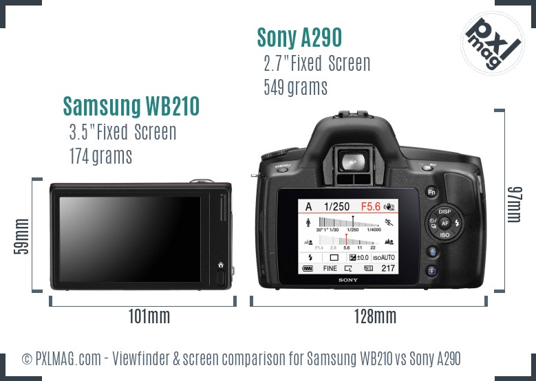 Samsung WB210 vs Sony A290 Screen and Viewfinder comparison