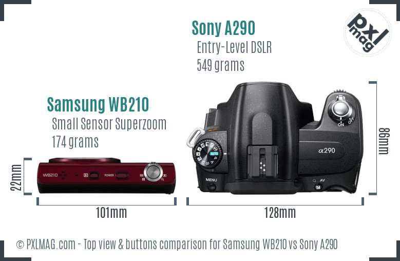 Samsung WB210 vs Sony A290 top view buttons comparison