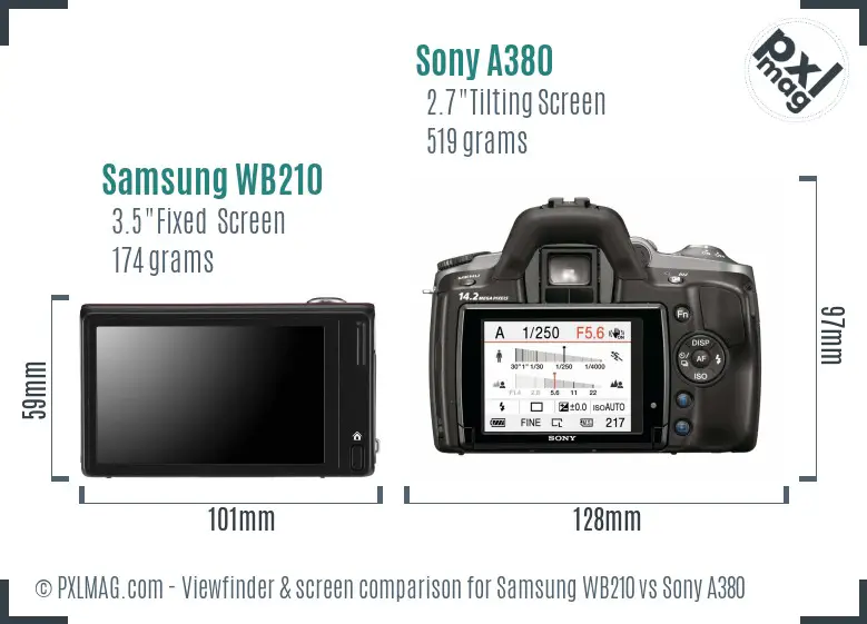 Samsung WB210 vs Sony A380 Screen and Viewfinder comparison