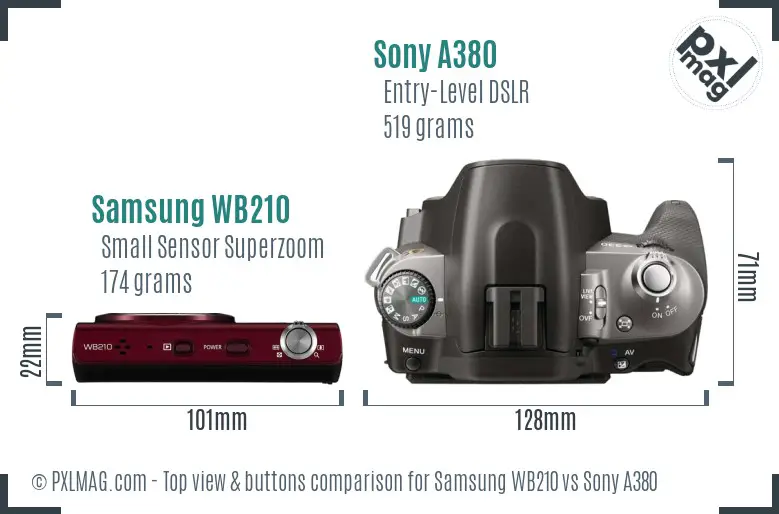 Samsung WB210 vs Sony A380 top view buttons comparison