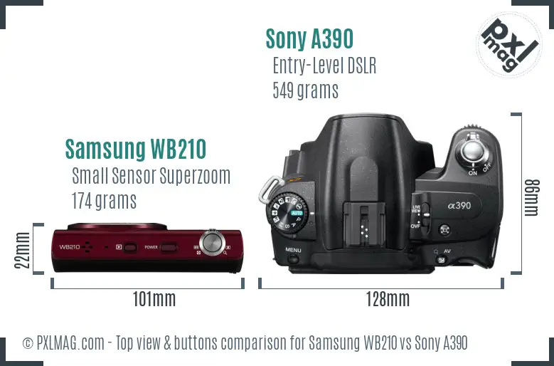 Samsung WB210 vs Sony A390 top view buttons comparison