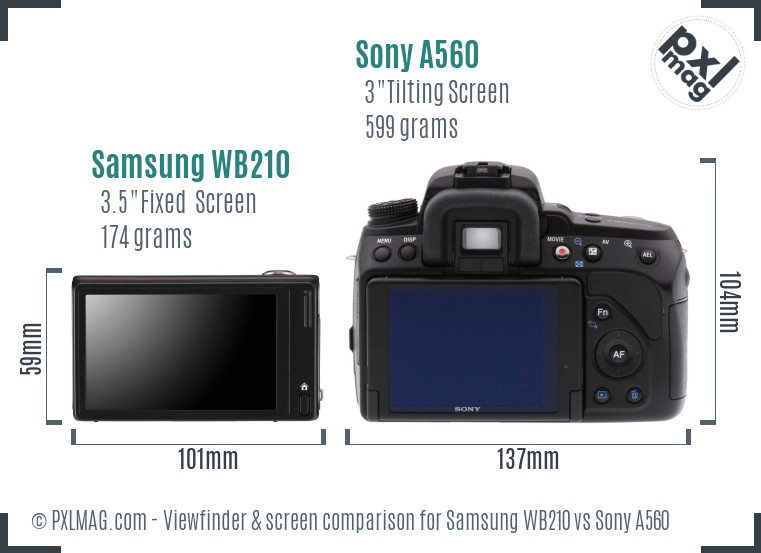 Samsung WB210 vs Sony A560 Screen and Viewfinder comparison