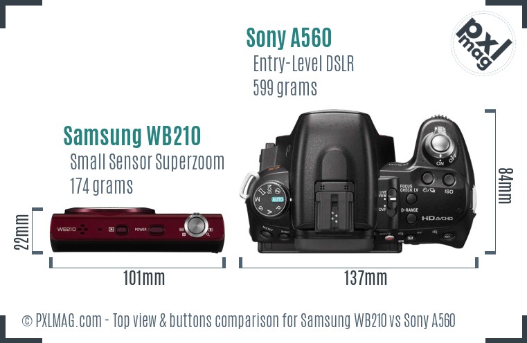 Samsung WB210 vs Sony A560 top view buttons comparison