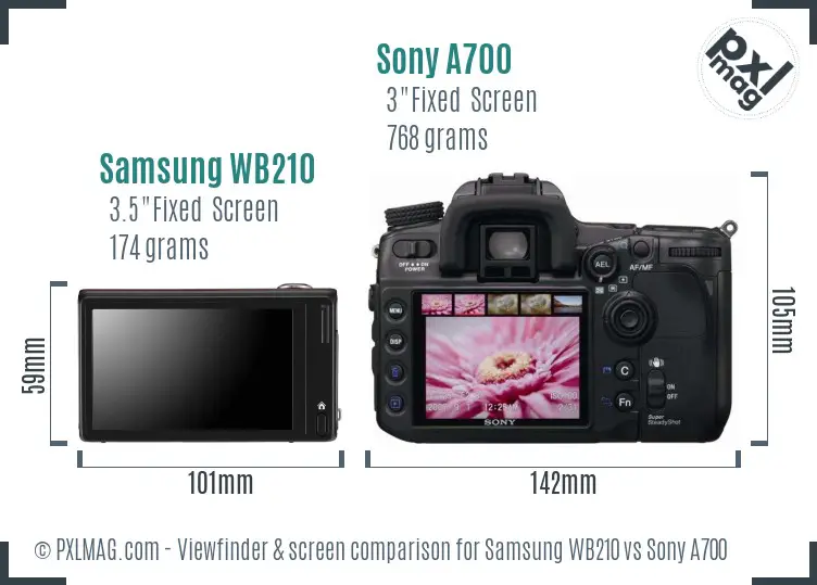 Samsung WB210 vs Sony A700 Screen and Viewfinder comparison