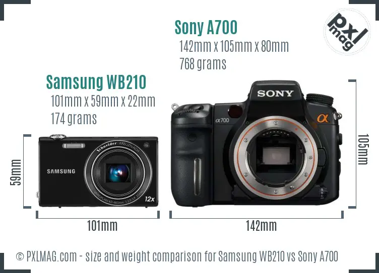 Samsung WB210 vs Sony A700 size comparison