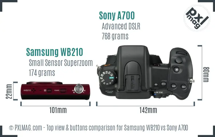 Samsung WB210 vs Sony A700 top view buttons comparison