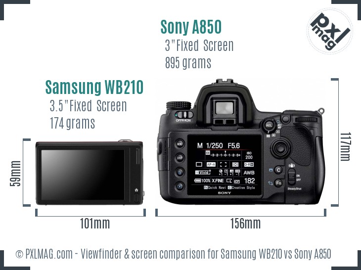 Samsung WB210 vs Sony A850 Screen and Viewfinder comparison