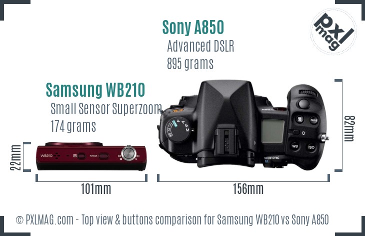 Samsung WB210 vs Sony A850 top view buttons comparison