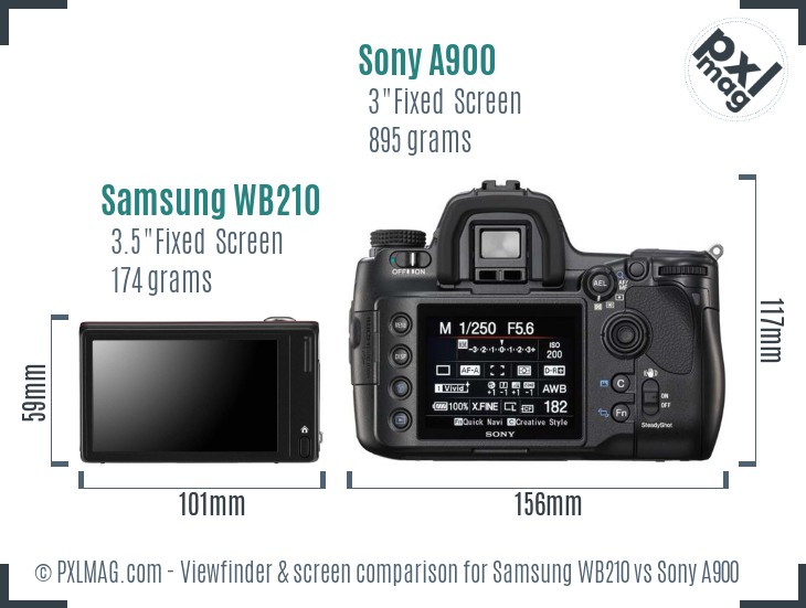 Samsung WB210 vs Sony A900 Screen and Viewfinder comparison
