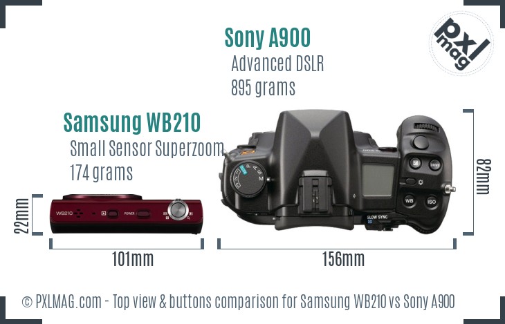 Samsung WB210 vs Sony A900 top view buttons comparison