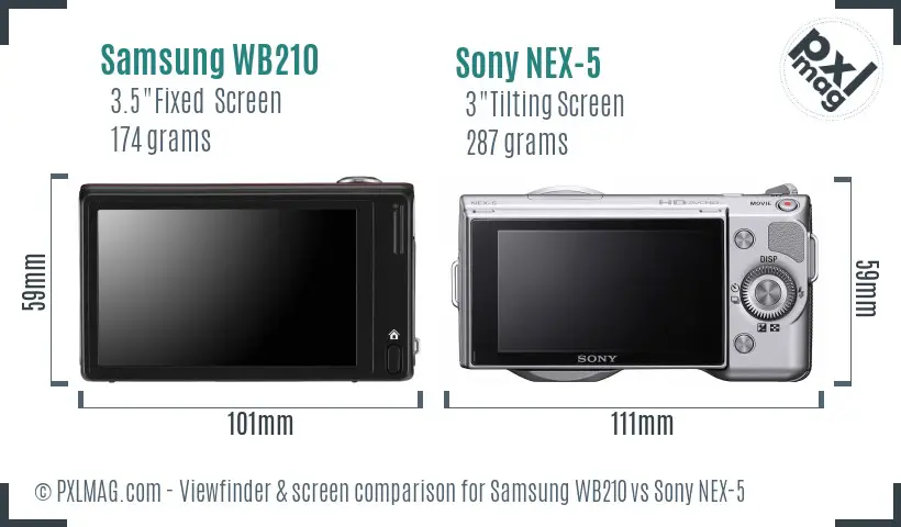 Samsung WB210 vs Sony NEX-5 Screen and Viewfinder comparison