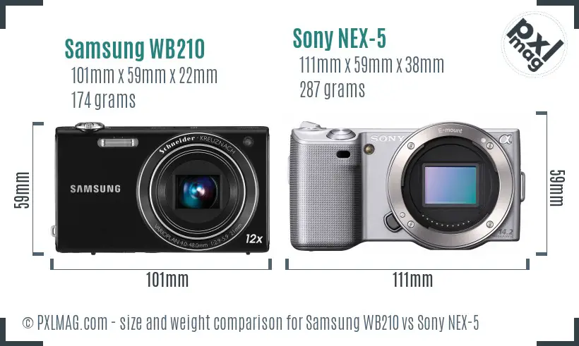 Samsung WB210 vs Sony NEX-5 size comparison