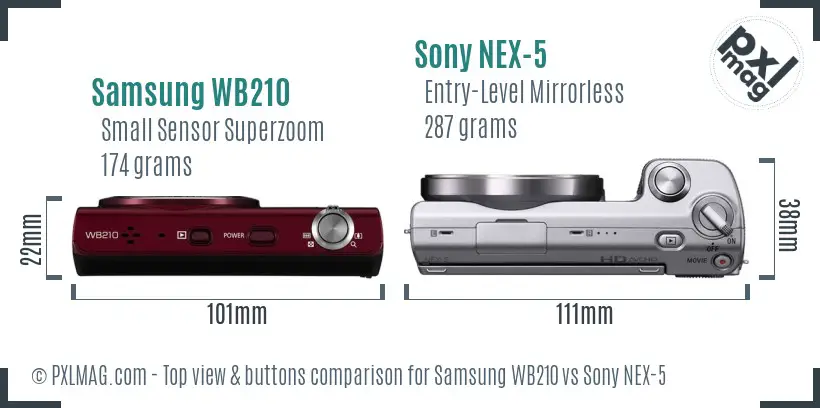 Samsung WB210 vs Sony NEX-5 top view buttons comparison