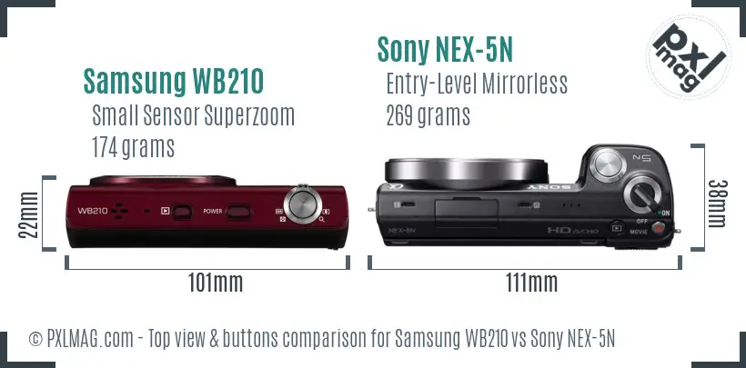 Samsung WB210 vs Sony NEX-5N top view buttons comparison Samsung WB210 vs Sony NEX-5N top view buttons comparison