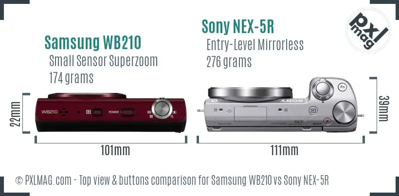 Samsung WB210 vs Sony NEX-5R top view buttons comparison Samsung WB210 vs Sony NEX-5R top view buttons comparison