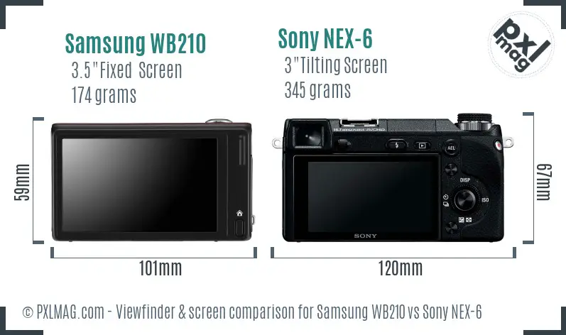 Samsung WB210 vs Sony NEX-6 Screen and Viewfinder comparison