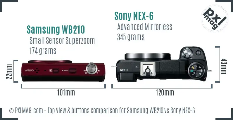 Samsung WB210 vs Sony NEX-6 top view buttons comparison